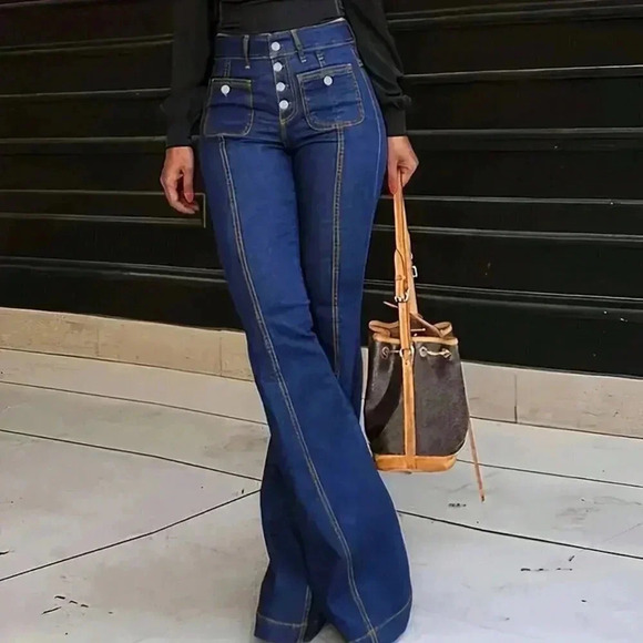. Denim - Dark Wash Casual Women's European And American Style Unique Personality Jeans